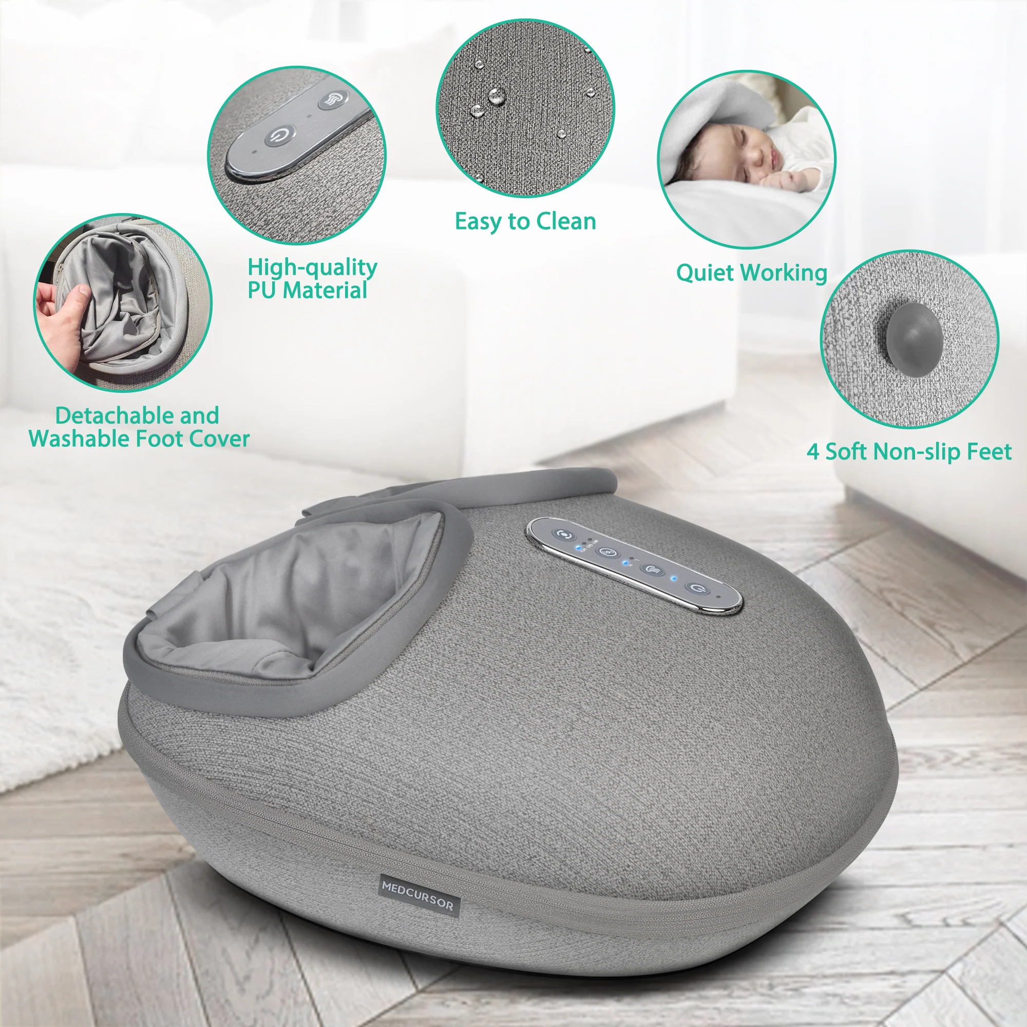 Medcursor Foot Massager Machine with Heat, Deep Kneading Massager (Gray) - Image 5