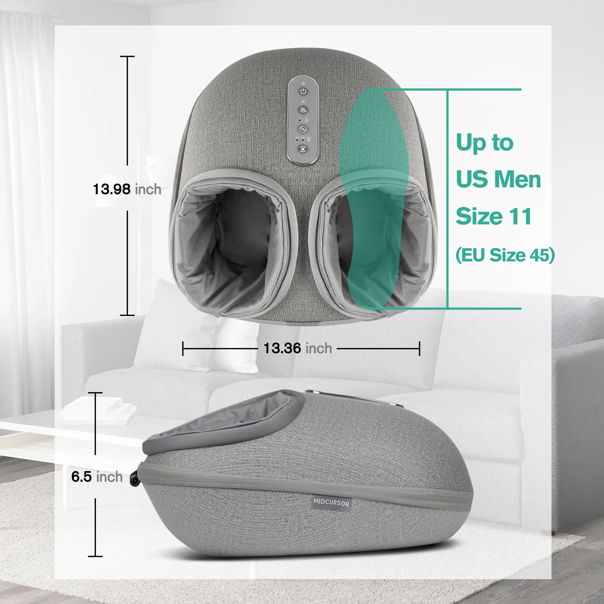 Medcursor Foot Massager Machine with Heat, Deep Kneading Massager (Gray) - Image 6