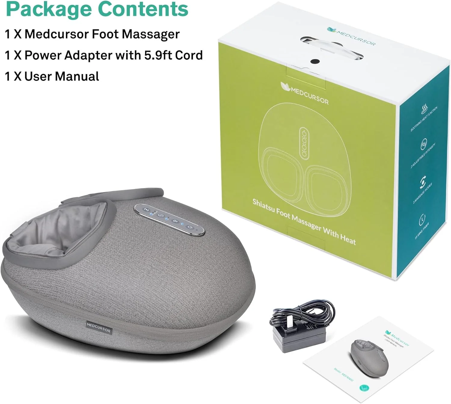 Medcursor Foot Massager Machine with Heat, Deep Kneading Massager (Gray) - Image 7