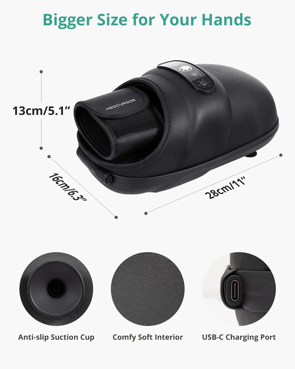 Medcursor Hand Massager with Heat and Compression-Black - Image 4