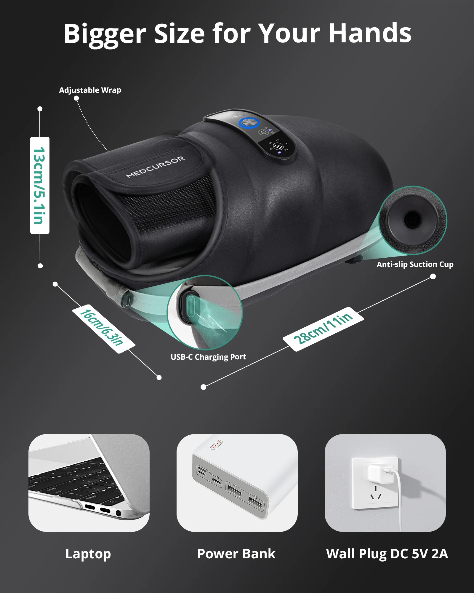 Medcursor Hand Massager with Heat and Compression-Gray - Image 7