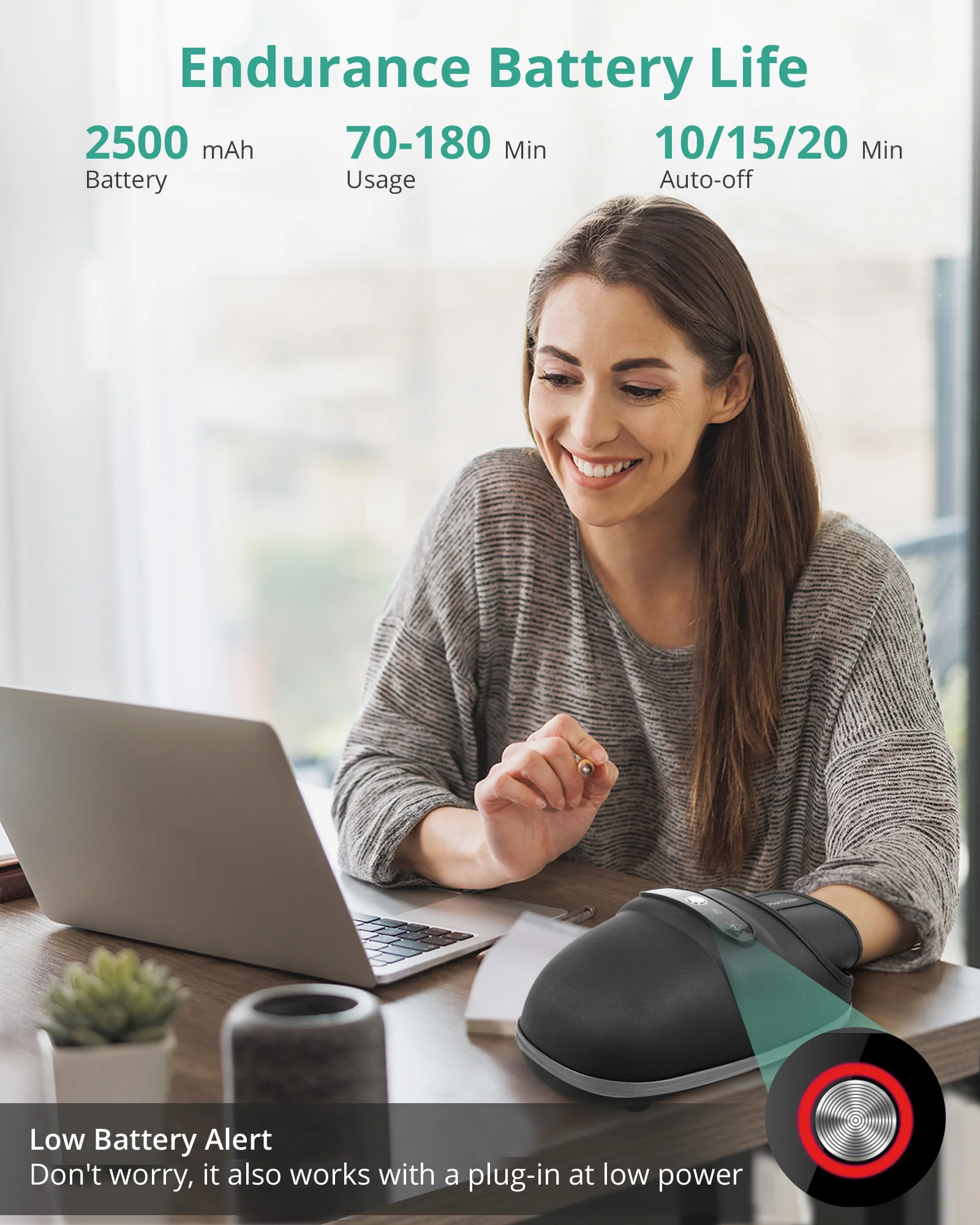 Medcursor Hand Massager with Heat and Compression-Gray - Image 8