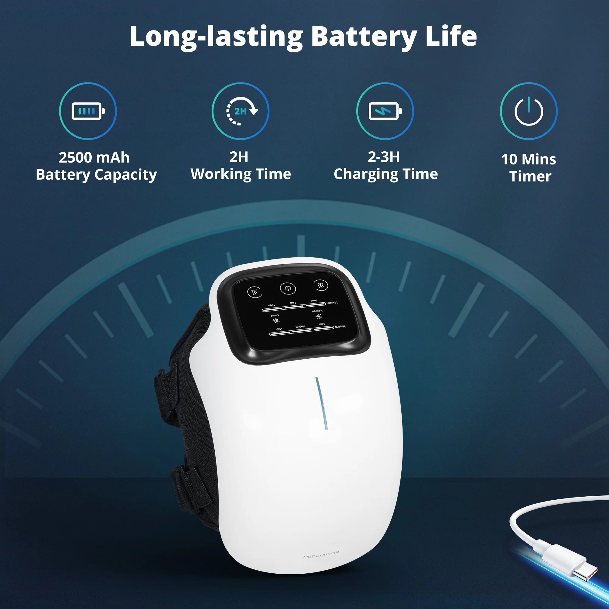 Medcursor Knee Massager with Heat, Cordless Knee Massager with 3 Heating Levels & 3 Vibration Modes, Heated Knee Massager with Large LED Screen, Adjustable Straps and Timer, Gift for Men & Women - Image 4