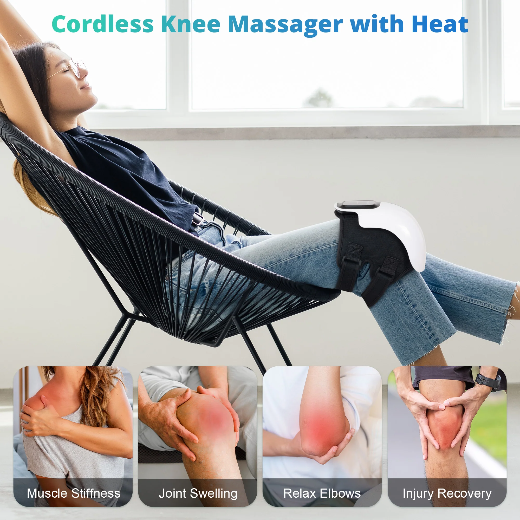 Medcursor Knee Massager with Heat, Cordless Knee Massager with 3 Heating Levels & 3 Vibration Modes, Heated Knee Massager with Large LED Screen, Adjustable Straps and Timer, Gift for Men & Women - Image 5