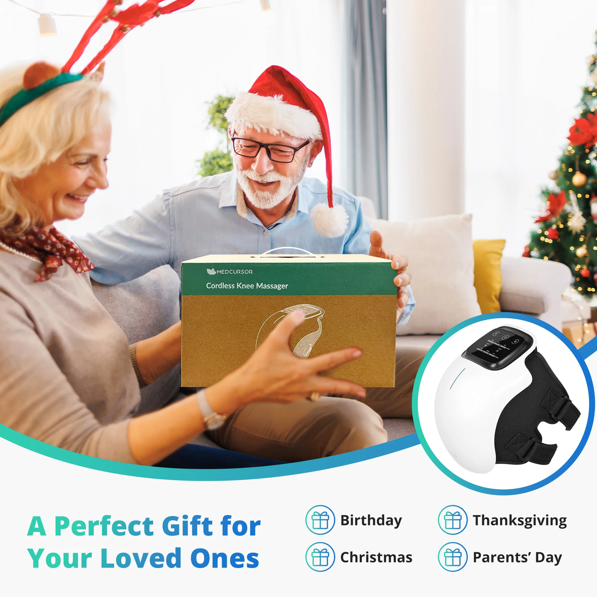 Medcursor Knee Massager with Heat, Cordless Knee Massager with 3 Heating Levels & 3 Vibration Modes, Heated Knee Massager with Large LED Screen, Adjustable Straps and Timer, Gift for Men & Women - Image 7