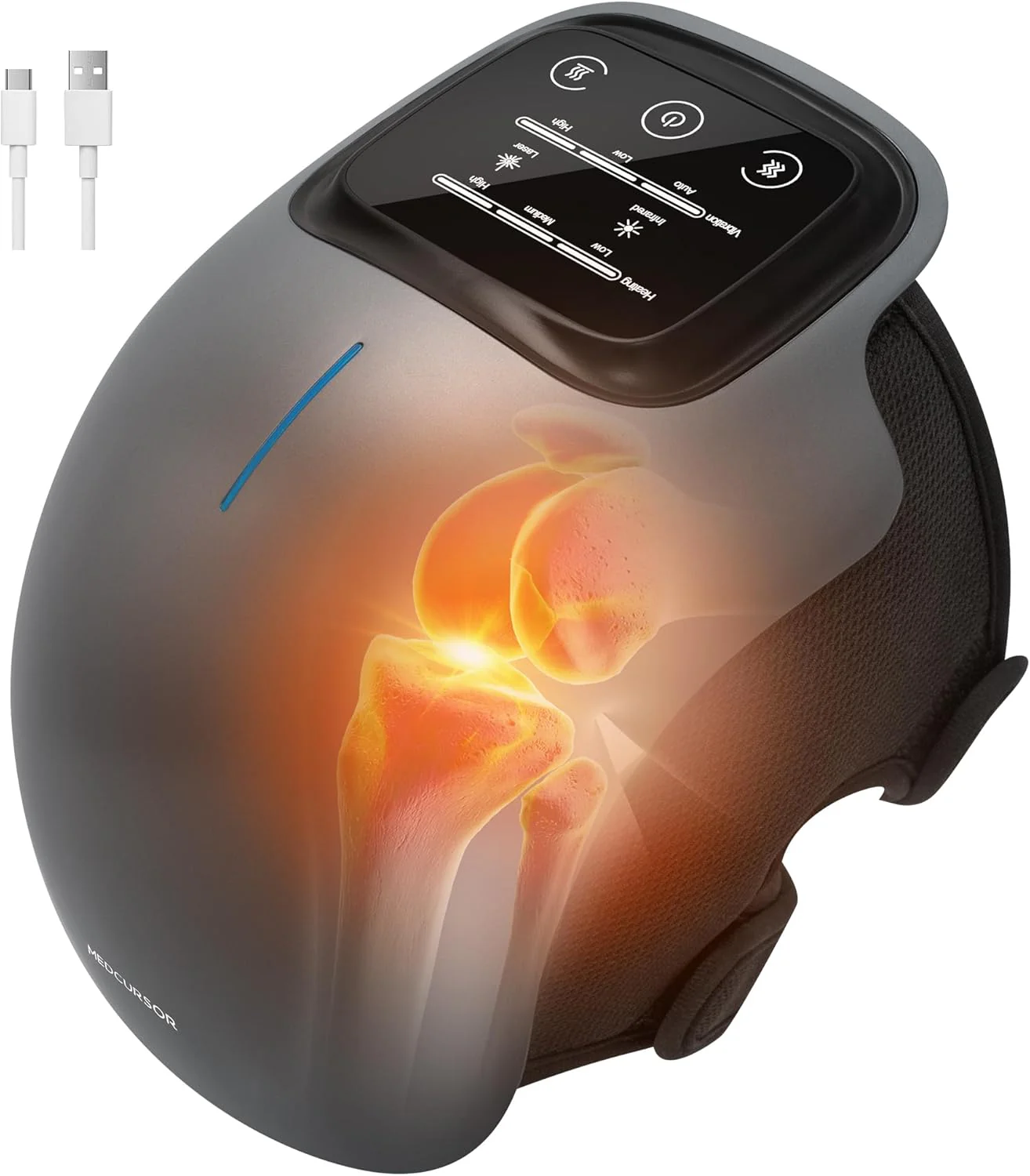 Medcursor Knee Massager with Heat, Cordless Knee Massager with 3 Heating Levels & 3 Vibration Modes, Heated Knee Massager with Large LED Screen, Adjustable Straps and Timer, Gift for Men & Women - Image 8